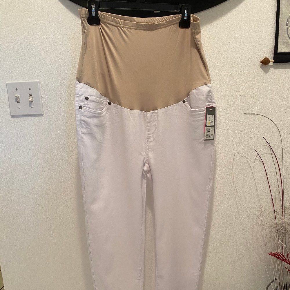 🎉HP🎉 Times Two Solid White Maternity Stretch Jeans-Full Belly Panel - XL
